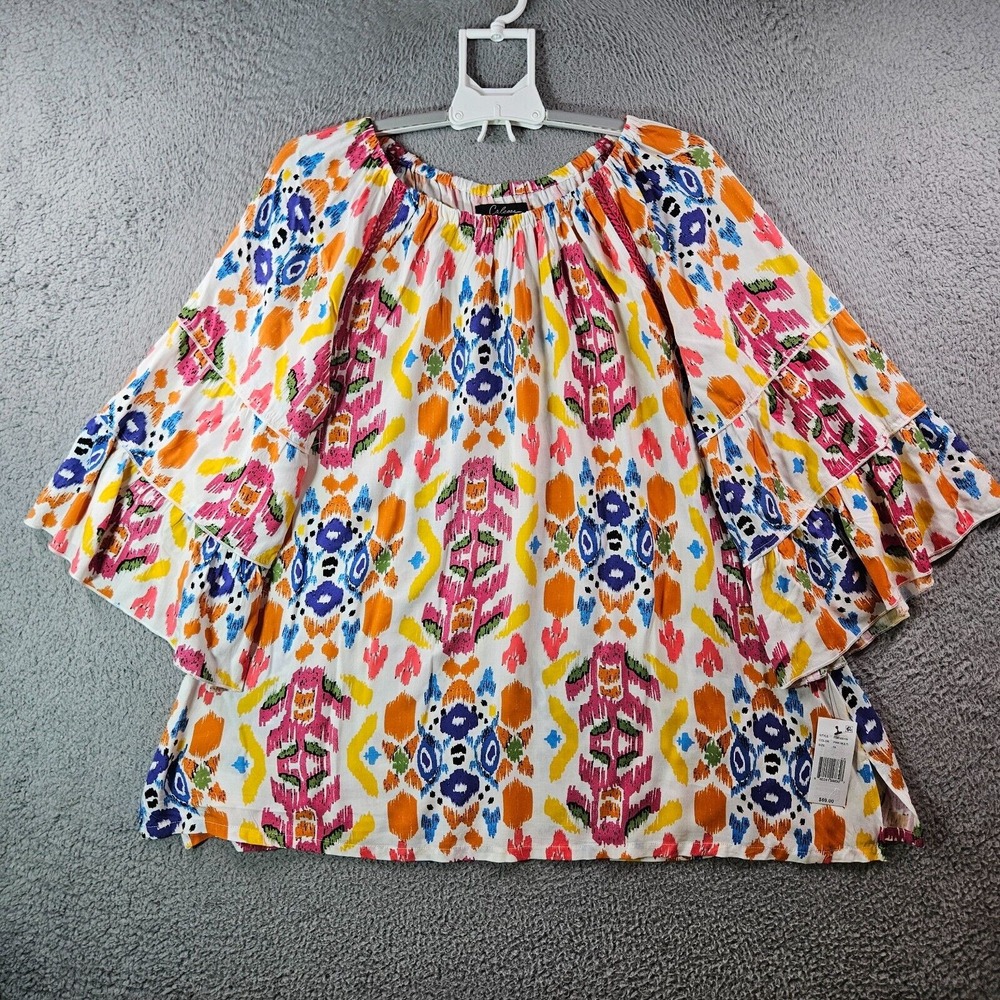 NWT Calessa 1X Tunic Top Blouse Women Colorful Aztec Geometric Lace Detailed